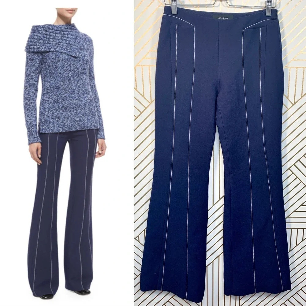 Derek Lam Contrast-Seam Flare‎ Trousers Navy Blue